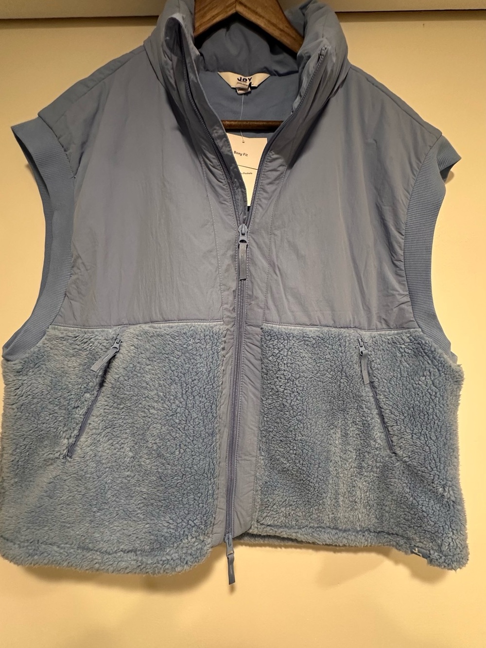 Light Blue Sherpa & Nylon Zip Vest LARGE